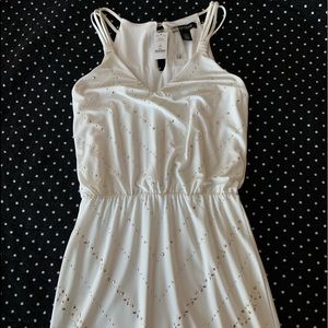 XXS WHBM white dress with silver and gold pattern